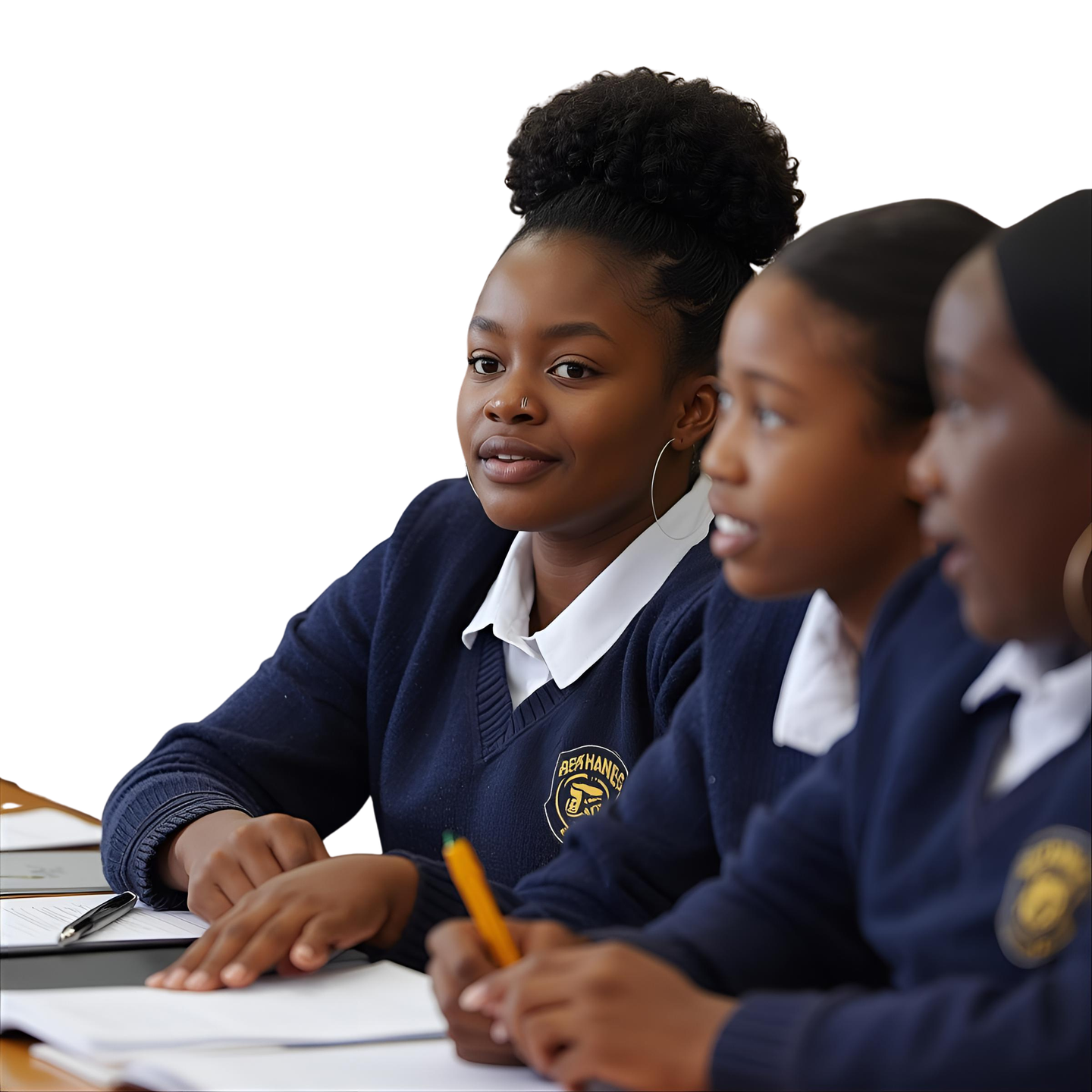 Secondary school students engaged in discussion